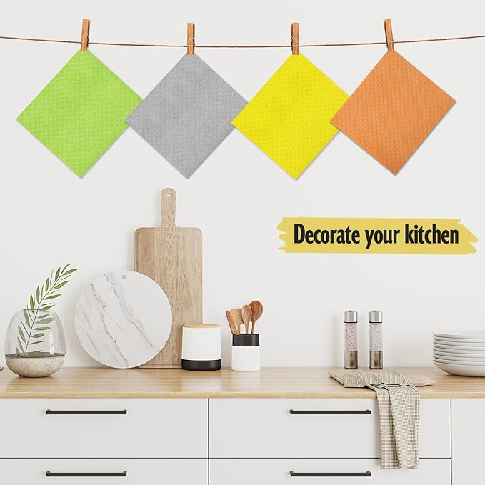 Swedish Dishcloths for Kitchen | 6 Pack Dish Towels Cellulose Sponge Cloths | Non-Scratch Reusable Paper Towels Washable | No Odor Fast Drying Swedish Cloths, Multicolor