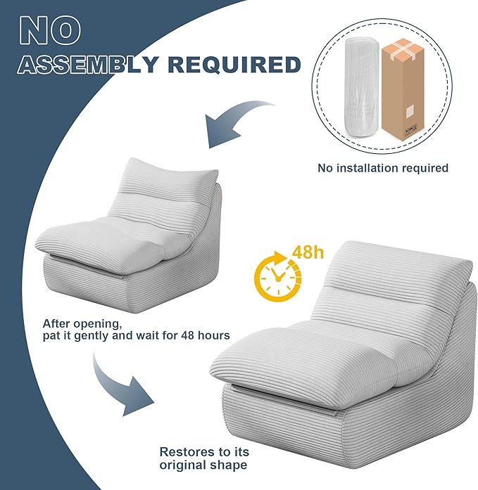 Misolant Bean Bag Chairs,Big Corduroy Fabric Sofa Bean Bag Chair for Adults and Teens with High-Resilience Sponge, Non-Slip Base Floor Lounge Sofa for Home, Living Room, Bedroom, Gaming Light Gray