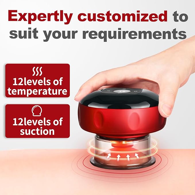 TISSCARE 5-in-1 Electric Cupping Massager Kit – 12-Level Temperature & Suction Control for Muscle Relaxation, Includes 2 Replaceable Cups