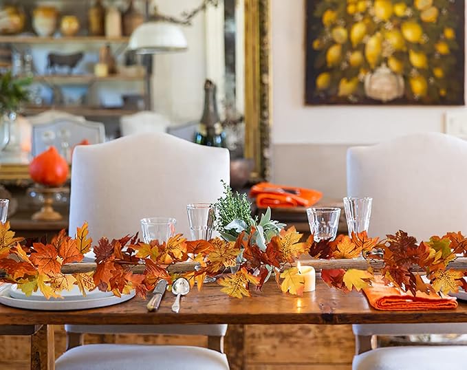 DearHouse 2 Pack Fall Maple Leaf Hanging Vine Garland Artificial Autumn Foliage Thanksgiving Decor for Home Wedding Fireplace Party Christmas (Light Yellow)