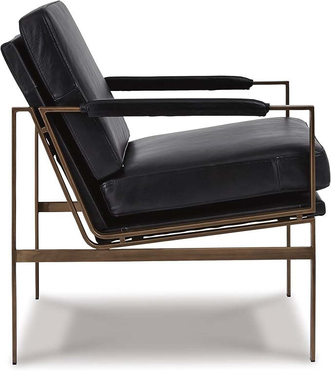 Signature Design by Ashley Puckman Mid-Century Modern Leather Accent Chair, Black