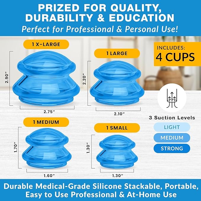 Silicone Cupping Therapy Set Professional Massage Cupping Cups for Cupping Therapy - 8 Cup Kit for Massage, Myofascial Release, Cellulite Reduction - Pack of 2 (Lure Blue)