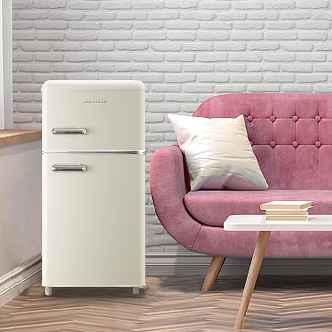 Retro Mini Fridge 3.5 Cu.ft Small Refrigerator with Top Freezer Compact Fridge Apartment Size Refrigerator Dual Door with Handles for Home Office Dorm