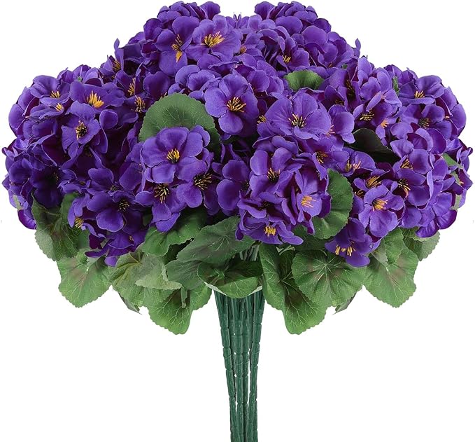 Hananona 12 Pcs Artificial Geranium Flowers for Outdoors Silk Purple Geranium Flowers Outdoor UV Resistant Plants Faux Flower for Home Kitchen Table Centerpieces Front Door Patio Decor (12, Purple)