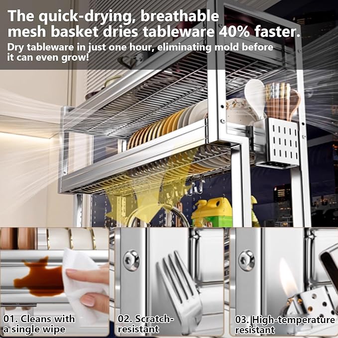Kitchen Sink Rack Sink Above The Dish Drain Dish Washing Rack Stainless Steel Multifunctional Dish Storage Rack,Over The Sink Drying Rack for Dishes(1,75cm/29.5in)