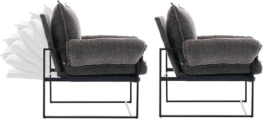 YISHENG Accent Chair with 6-Angle Adjustable Backrest, Chenille Fabric Living Room Chair Upholstered Lounge Chair, Modern Chair Cozy Reclining Chair for Reading Room, Set of 2 Gray