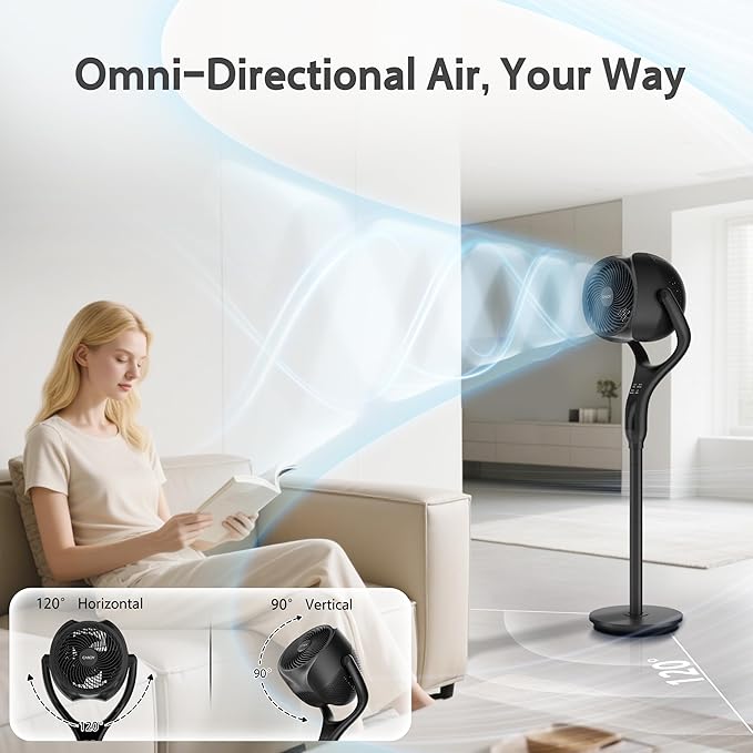Standing Fan for Bedroom, 90Β° & 120Β° Oscillating Pedestal Fan, 3 Heights Adjustable Floor Fan with Brushless DC Motor, 12 Speeds, 3 Modes, Night Light, 12H Timer, Remote for Home, Dorm, Office