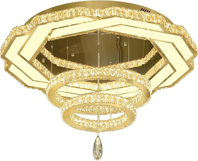 Flashing God Modern Crystal Chandelier,Large Ceiling Chandelier Gold Pendant Lighting Crystal Ceiling Light for Dining Living Room Bedroom