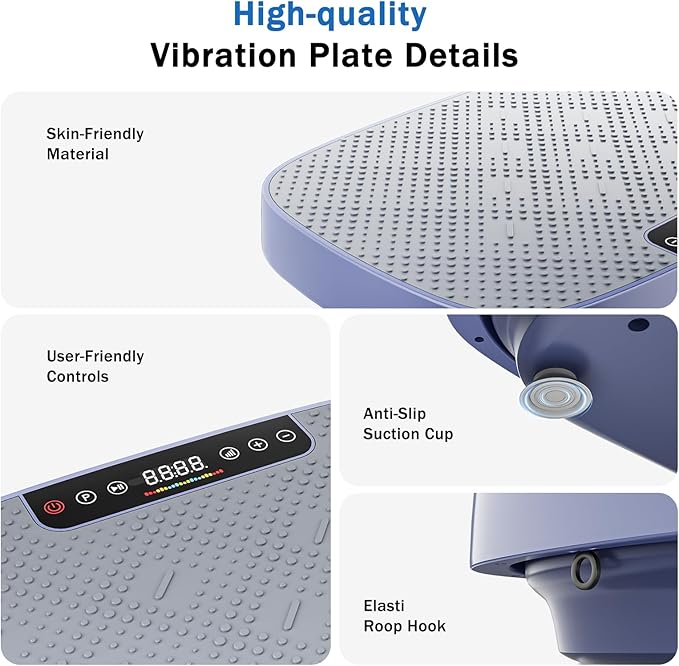 Vibration Plate Exercise Machine, Ultra-Quiet Vibration Plate for Lymphatic Drainage & Body Toning, Whole Body Vibration Platform with Bluetooth, Resistance Bands, Home Gyms Equipment