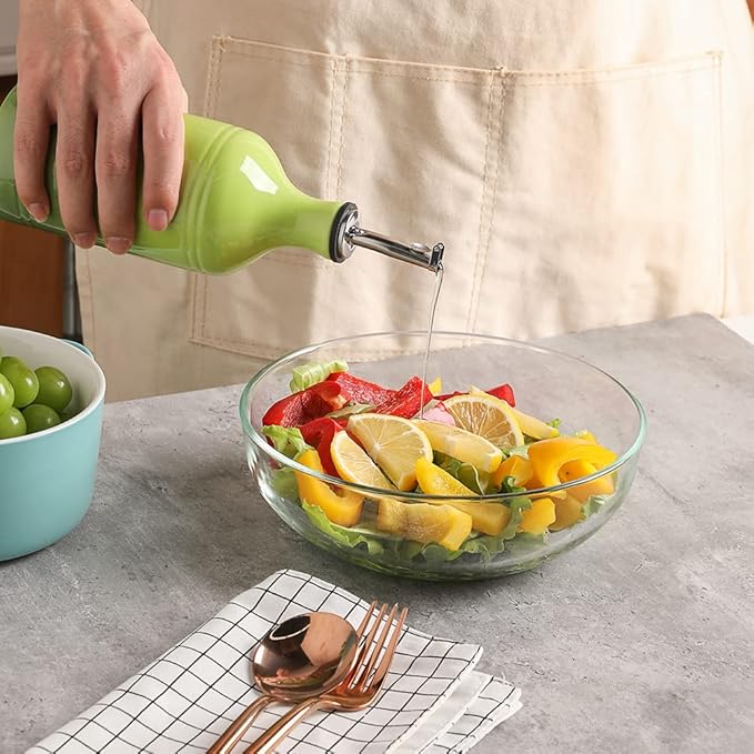 Sweejar Ceramic Olive Oil Dispenser Bottle, Opaque Oil Cruet Protects Oil to Reduce Oxidation, Suitable for Oil, Vinegar, Coffee Syrups & Other Liquids, Pack of 1, 15.5 Fl Oz (Gradient Green)
