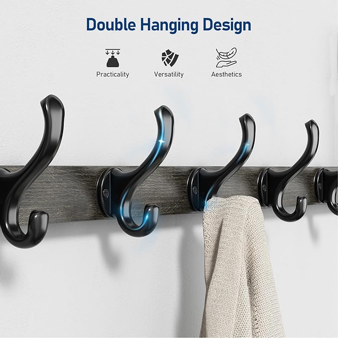 Tatub 29" Rustic Coat Rack Wall Mount with Shelf, Entryway Wall Hooks with Shelf, Coat Hangers for Bathroom, Living Room, Bedroom, Dark Grey