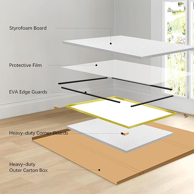 Gold Bathroom Mirror, 36x55 Inch Rectangular Deep Frame Mirror, Large Wall Mounted Bathroom Vanity Mirror Over Sink for Bedroom,Restroom, Living Room, Hangs Vertically or Horizontally