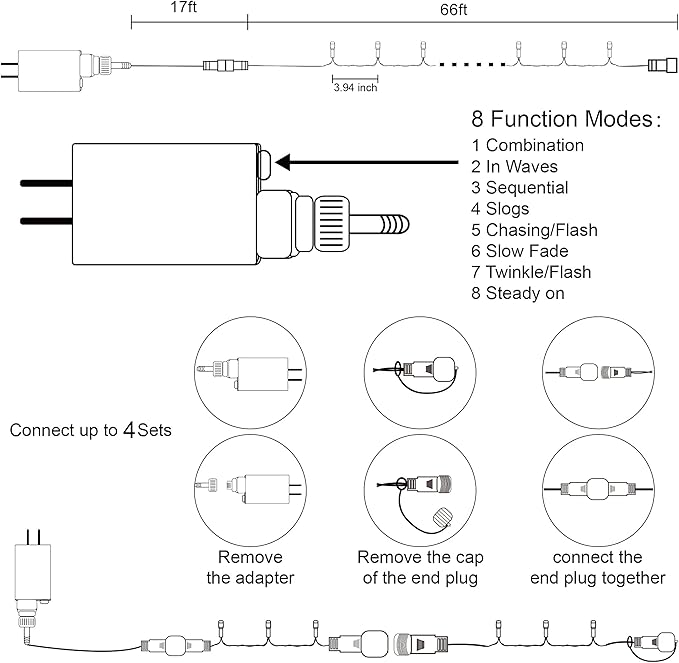 HOME LIGHTING 66ft Christmas Decorative Mini Lights, 200 LED Green Wire Fairy Starry String Lights Plug in, 8 Lighting Modes, Waterproof for Indoor Outdoor Xmas Tree Wedding Party Decoration (Red)