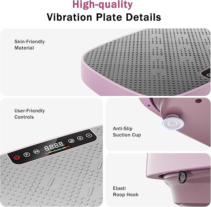 Vibration Plate Exercise Machine, Ultra-Quiet Vibration Plate for Lymphatic Drainage & Body Toning, Whole Body Vibration Platform with Bluetooth, Resistance Bands, Home Gyms Equipment