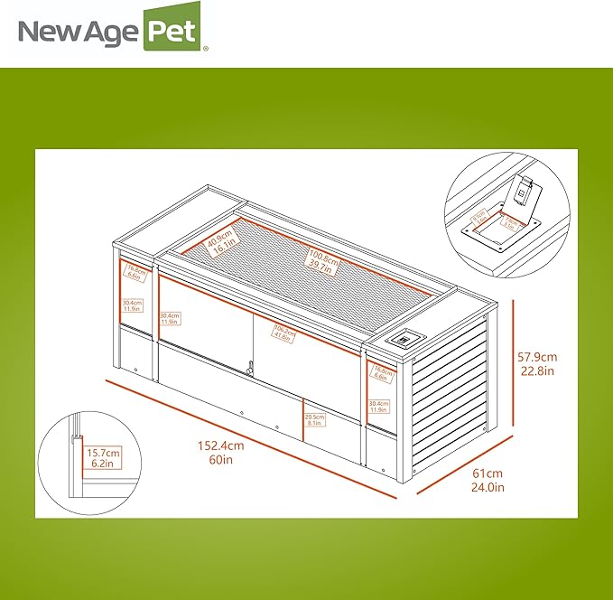 New Age Pet ECOFLEX 60 in Mojave Reptile Lounge in Espresso Black, Durable Wood Plastic Composite Habitat with Vented Side Panels, Removable Sliding Glass Doors, and Mesh Screen Top for Lamp Setup,
