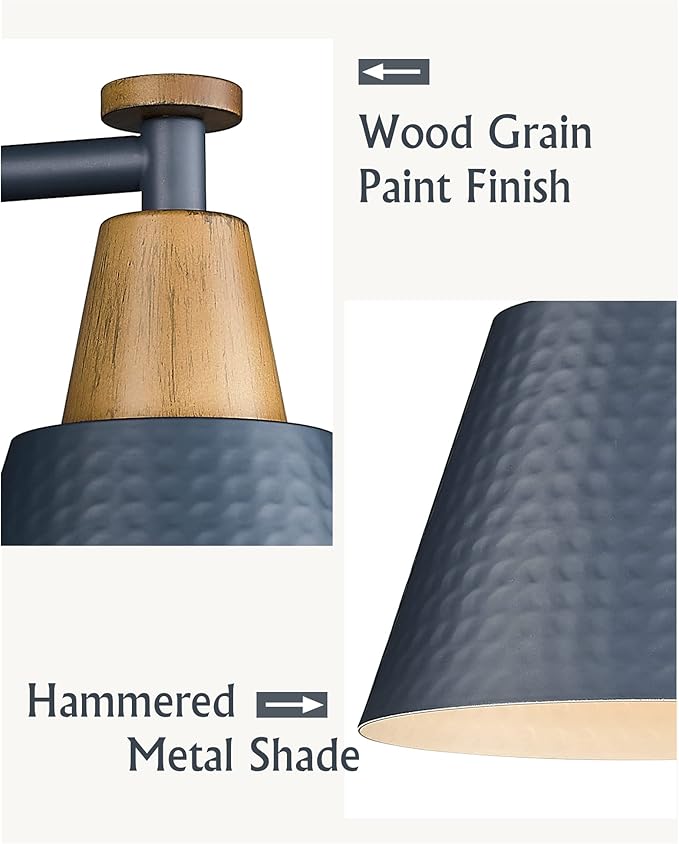 FEMILA 2-Light Bathroom Light Fixtures, Modern Bathroom Vanity Light with Hammered Metal Shade, Dark Blue Sconces Wall Lighting for Mirror Kitchen Bedroom, 4FG59B-2W Blue