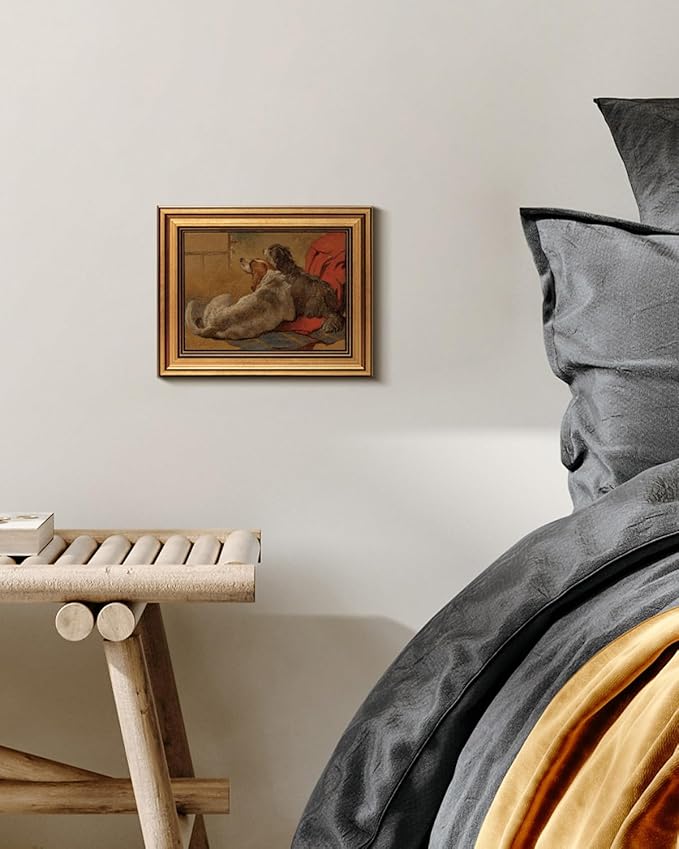 HUARCEY Gold Framed Vintage Wall Art for Living Room Dogs Oil Painting Wall Decor– Cozy Pet-Themed Aesthetic Room Decor for Bedroom Prints Study Classic Animal Artwork Gift for Dog Lovers 8"x10"