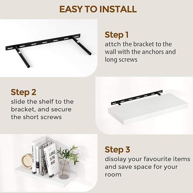 Fun Memories White Floating Shelves 36 Inch Long, 9 Inch Deep Wall Shelves Set of 2, 36 x 9 Floating Shelf for Wall, Rustic Wood Floating Shelves for Kitchen, Living Room, Bedroom