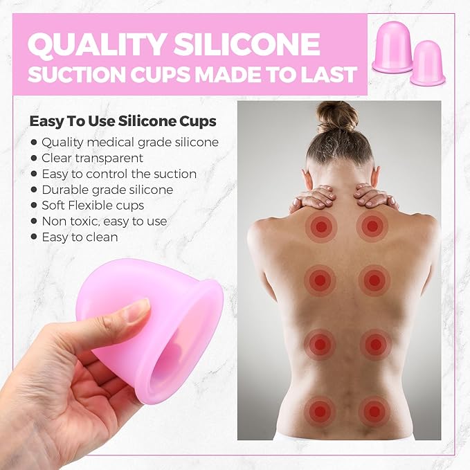 TrelaCo 12 Pcs 2 Size Cupping Therapy Set Silicone Anti Cellulite Cupping Kit for Massage Therapy Cupping Therapy Set Vacuum Suction Cup for Arthritis Relief, Pain Reduction Adults Home Use (Purple)