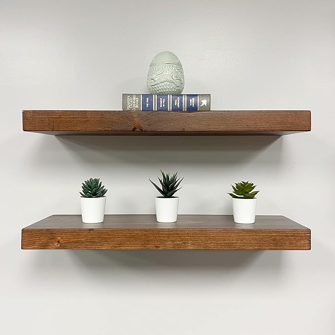 URBANDI, Rustic Floating Shelves, Set of 2, Hidden Bracket, Solid Wood, Heavy Duty, Wall Mounted Shelves, (Provincial, 36Wx6D)