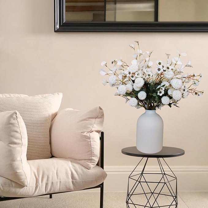 White Artificial Flowers Bulk for Vase That Look Real, White Flower Centerpiece for Table, Silk Floral for Home Decor Indoor, Faux Kiku + Eucalyptus Stems + Wildflowers, Flores Blancas Artificiales