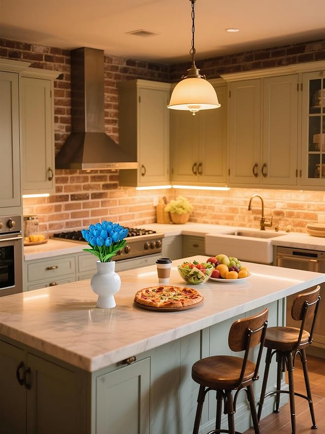 Fake Flowers Tulips Artificial PU Flower 15 Stems Real Touch Faux Tulips Flowers Mother's Day Easter Valentine’S Day Gifts in Home Kitchen Wedding Dining Table Decorations