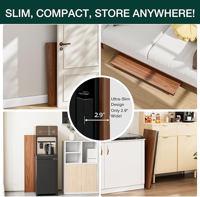 Frylr Small Folding Computer Desk β 35.8 Inch Portable Table for Craft and Study, Lightweight Desk for Small Spaces, Foldable Laptop Table Built-in AC/USB Outlets for Convenience, Dark Walnut