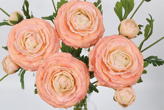 IPOPU 4PCS Real Touch Ranunculus Artificial Flowers Faux Ranunculus Flowers for Vases Real Look Silk Peonies Fake Peony Flowers for Home Indoor Wedding Centerpieces for Table Decorations (Champagne)