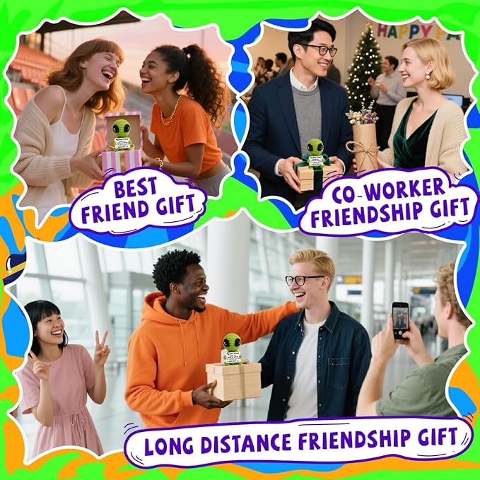 Christmas Unique Long Distance Friendship Gifts Cute Crochet Alien Plush Handmade My Person Fun Figures for Childhood Friends Besties Birthday