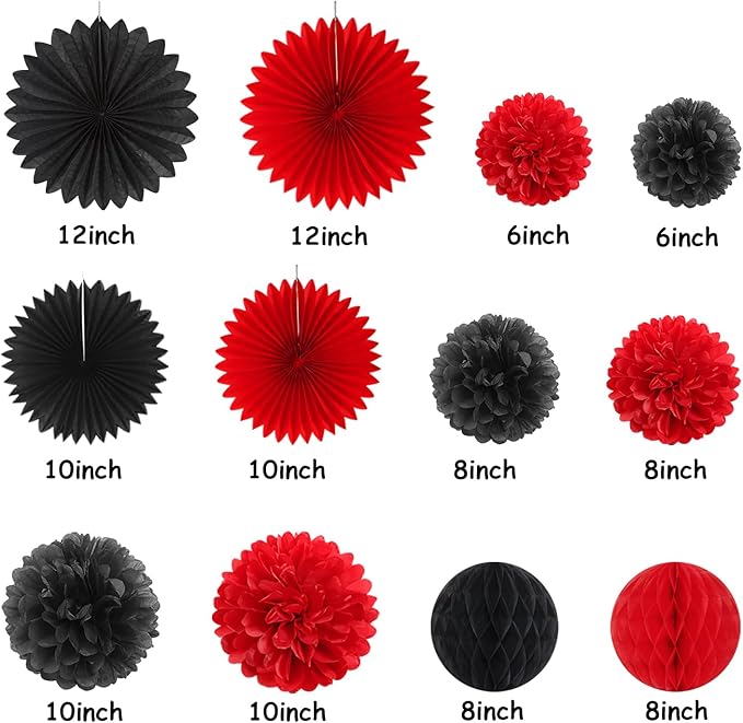 Red Black Happy-Halloween Party Decorations - 13PCS Spider Web Bats Streamers Banner ,Paper Flowers Lanterns Tissue Pom Poms Fans, Classroom Birthday Bachelorette Hanging Supplies Decor Hugfond