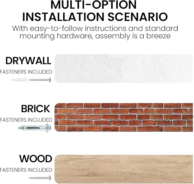 Fun Memories Floating Shelves for Wall, 48"x9.3" Rustic Solid Elm Wood Wall Shelves, Heavy-Duty Mounted Shelves with Invisible Brackets, Set of 2 for Living Room, Bedroom, Kitchen, Walnut Finish