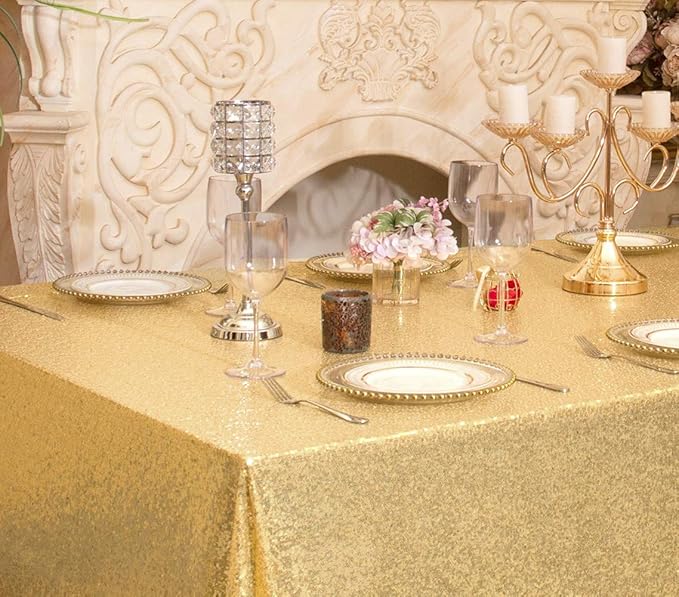 SquarePie Sequin Tablecloth 60 x 102 Inch Gold Sparkly Table Linen for Wedding Party