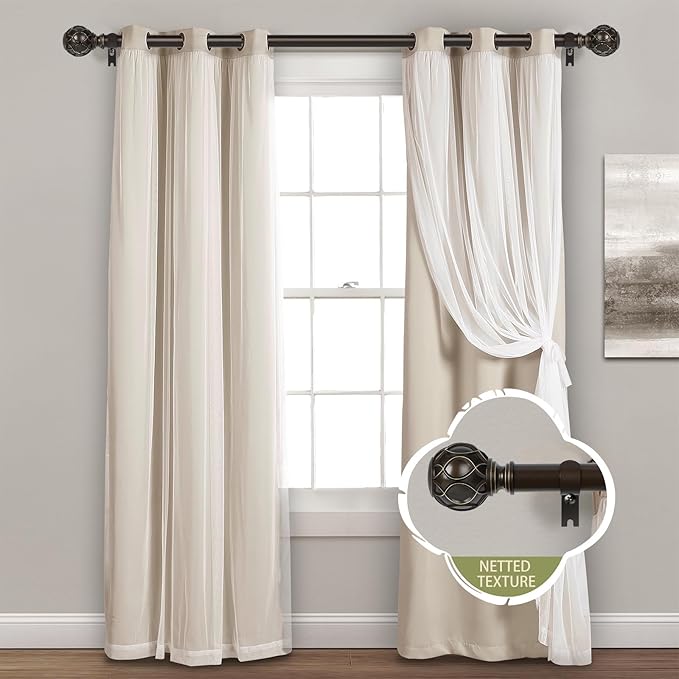 Bronze Farmhouse Curtain Rods for Windows:72-144" Heavy Duty Adjustable Long Curtain Rod for Bedroom Living Room,Boho Decorative Rustic Drapery Rods with Vintage Coastal Finials,Antique Bronze