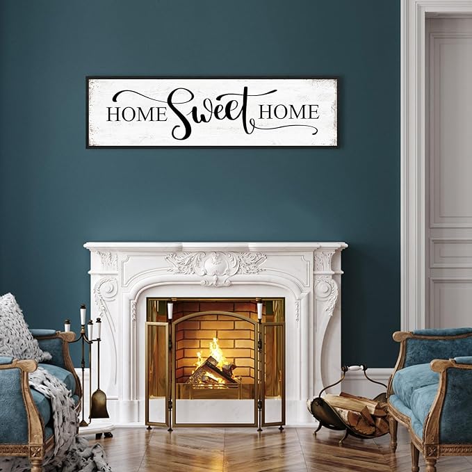 HLJ ART Home Sweet Home Wall Decor Above Bed 16"x48" Framed Large Bedroom Signs Decor for Master Family Room Living Room Dining Room,Modern Farmhouse Ructic Home Sign Behind Couch Wall Decor