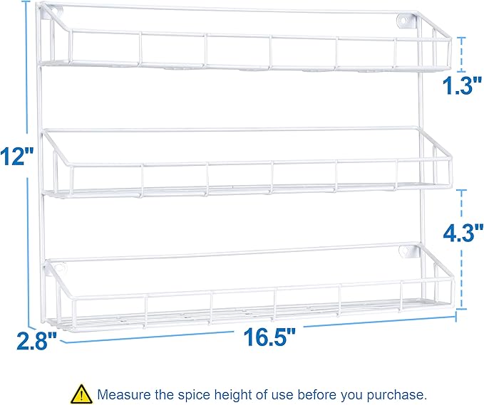 SUFAUY 2 Pack Spice Rack Organizer Wall Mount, 3 Tier Pantry Door Narrow Spice Rack Hanging Metal Shelf for Cupboard, Bathroom Shower Cosmetic, White