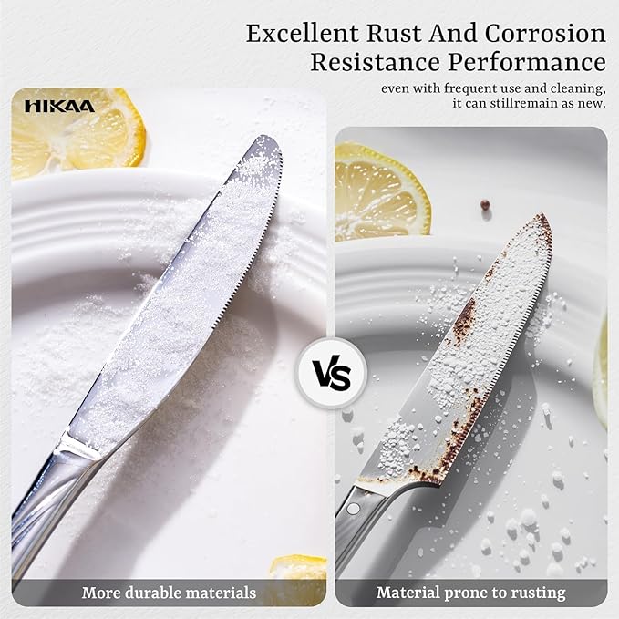 HIKAA Wave Design Silverware Set Service for 12, 60-Piece Artistic Stainless Steel Flatware Set with Fibonacci Pattern, Heavy Duty Mirror Polished Cutlery Set