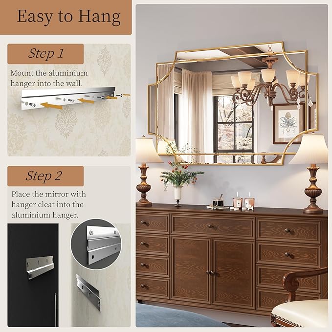 Kelly Miller 30"x48" Large Gold Mirror for Wall Decor, Modern Decorative Mirror Rectangle Wall Vanity Mirror Bevelled Full Length Mirror for Bathroom Living Room Bedroom Farmhouse Fireplace Entryway