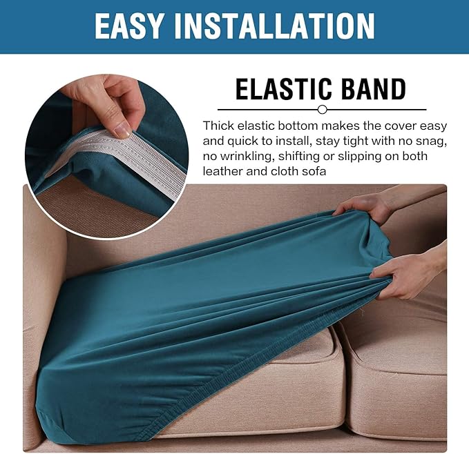 H.VERSAILTEX Velvet Stretch Couch Cushion Cover Plush Cushion Slipcover for Chair Loveseat Sofa Cushion Furniture Protector Seat Cushion Sofa Cover (3 Piece XL Sofa Cushion Covers, Deep Teal)