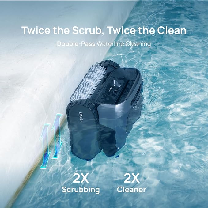 Beatbot AquaSense Pro Pool Robot Vacuum, 5-in-1 Cleaning with 2*Clarifying Agent Kits, Smart Surface Parking, Clarifies & Skims Water, Ideal for Inground Pools up to 3,299 Sq.ft - Navy Blue
