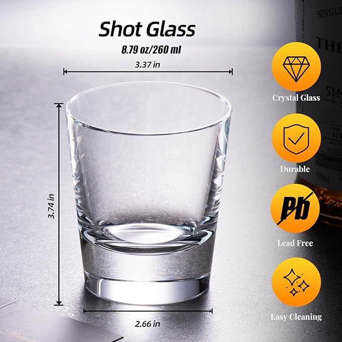 KAMMAK Crystal Whiskey Glasses Set of 2, Hand Blown 8.79oz Old Fashioned Glasses Stemless, Luxury Handcrafted Cocktail Glasses, Scotch Cup for Women, Men Gift for Rocks, Bourbon, Bar Barware