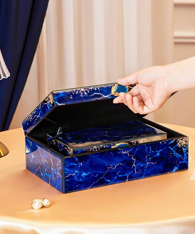 Homde Glass Decorative Storage Box: Set of 2 Boxes for Home Decor - Large Organizer with Lids for Decorations