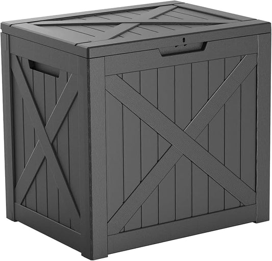 32 Gallon Resin Deck Box, Lockable Outdoor Storage Box for Patio Cushions Storage Furniture,Garden Tools, Pool Supplies, Weatherproof and UV Resistant(Black X)