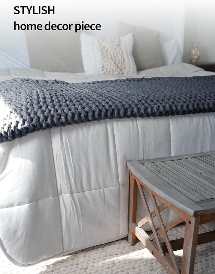 YnM Chunky Throw Blanket, Medium-Weight, Hand Knitted with Chenille Yarn, Skin Friendly, Ventilated and Breathable, Machine Washable, Home Décor Piece for Couch, Sofa and Bed (Lava Grey, 60x80 Inch)