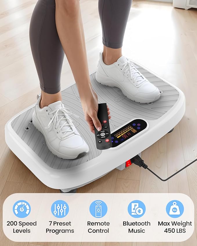 Vibration Plate Exercise Machine, Vibration Plate Platform for Lymphatic Drainage, 200 Adjustable Speeds Power Shaping Vibrating Plate Helps Weight Loss, Shaping, Max Weight 450 Lbs