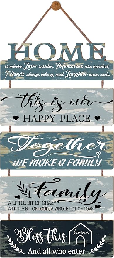 Wooden Collage Panels Home Positive Affirmations Wall Art - Wall Plaques for Living Room,Bedroom,Dining Room,Bathroom - Multicolor Family Rustic Farmhouse Wall Decor 5pcs