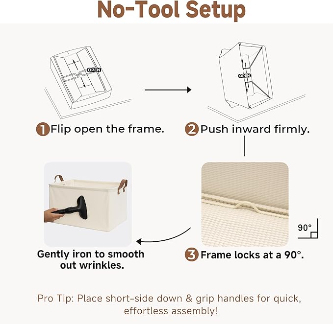 StorageWorks Storage Bins, Shelves Baskets for Organizing, Large Fabric Closet Organizers with Handles, Metal Frame, Beige(Texture), 2-Pack