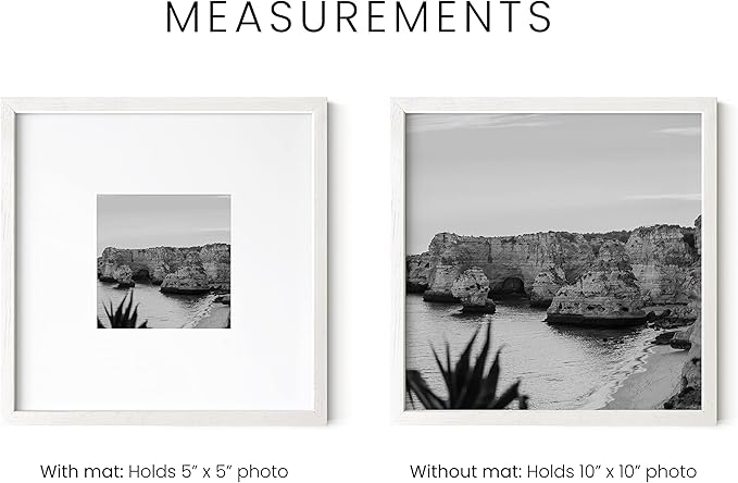 HAUS AND HUES Solid Oak Wood 10”x10” Picture Frames Matted to 5”x5” Set of 9-10 x 10 Gallery White Frames, Square 10x10 Picture Frames, 10x10 Frames with Mat, White Frames for Gallery Wall