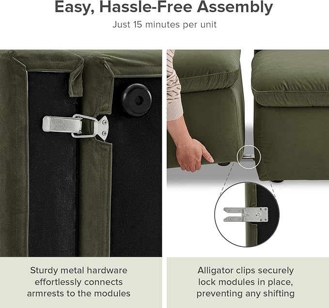 mopio Oversized Modular Sectional Sofa with Fully Removable Covers and Storage, Convertible U, L-Shaped and Sleeper Sectional, Modern Couches with Ottoman Chaise (Olive Green Velvet, 9 Seats, Sleeper)