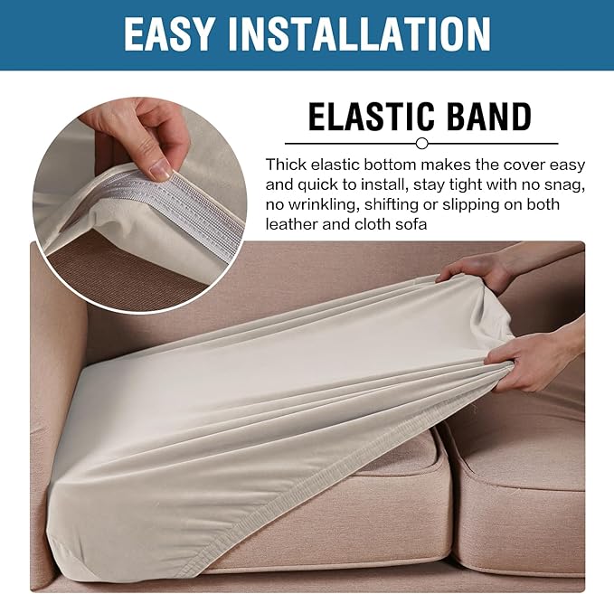 H.VERSAILTEX Velvet Stretch Couch Cushion Cover Plush Cushion Slipcover for Chair Loveseat Sofa Cushion Furniture Protector Seat Cushion Sofa Cover (3 Piece XL Sofa Cushion Covers, French Oak)