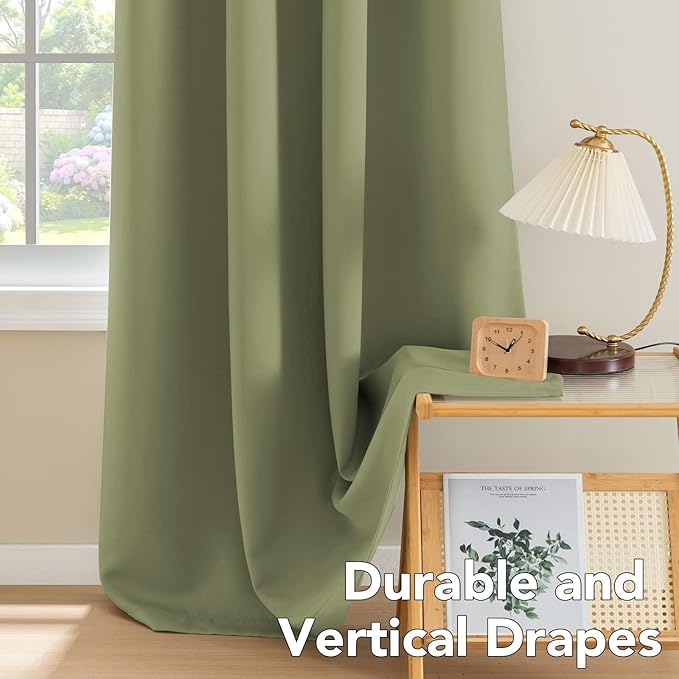 H.VERSAILTEX Blackout Curtains for Bedroom Thermal Insulated Room Darkening Living Room Curtains 84 Inch Long Grommet Privacy Protection Window Curtain Panels/Drapes for Nursery, 2 Panels, Sage